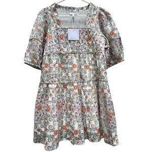 Anna Cate Floral Short Puff Sleeve Mini Dress Square Neck Boho Women's XS NWT